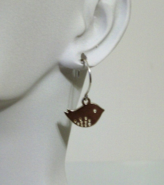 Bird Earrings - Sterling Silver Mod Bird Earrings, Bridesmaid gifts, wedding, grey, white, silver