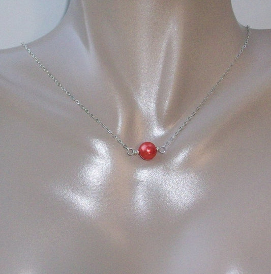 Pearl Necklace - Sterling Silver and Coral Freshwater Pearl Necklace - Silver and Coral Necklace - Pink Necklace - Mothers Day - Bridal