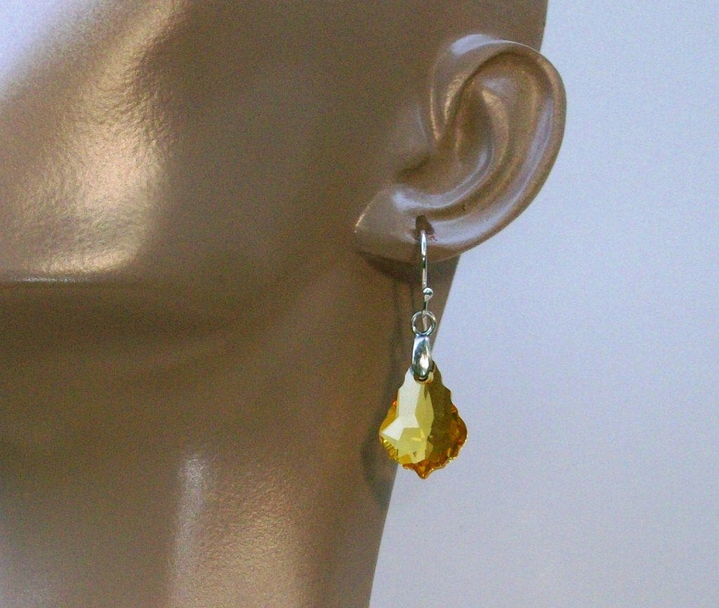 Topaz Earrings - Baroque Earrings - Light Colorado Topaz Swarovski Baroque Pendant Earrings, Sterling Silver earrings, bridesmaid gift