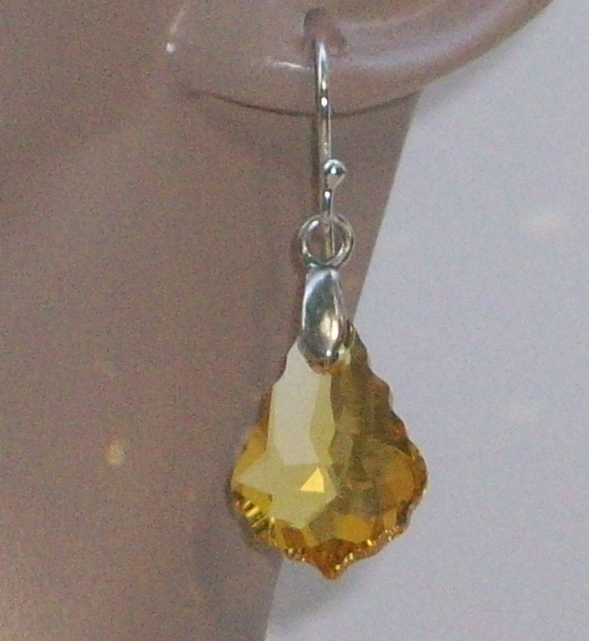 Topaz Earrings - Baroque Earrings - Light Colorado Topaz Swarovski Baroque Pendant Earrings, Sterling Silver earrings, bridesmaid gift