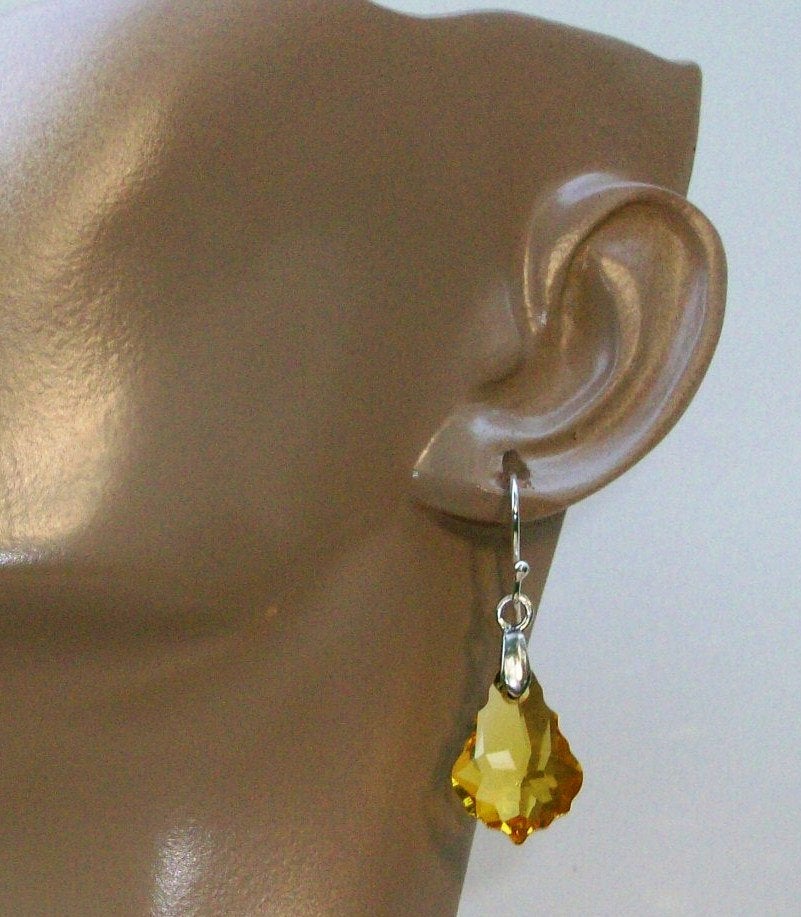 Topaz Earrings - Baroque Earrings - Light Colorado Topaz Swarovski Baroque Pendant Earrings, Sterling Silver earrings, bridesmaid gift