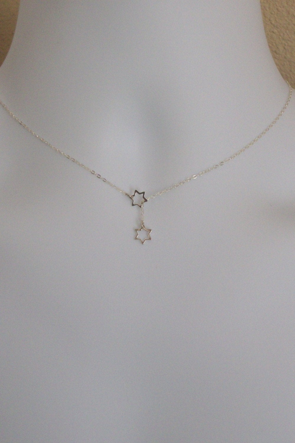 Star Necklace - Lariat Necklace - Silver star lariat necklace, Sterling Silver Necklace, Star of David, bridesmaid gifts, weddings, grey,