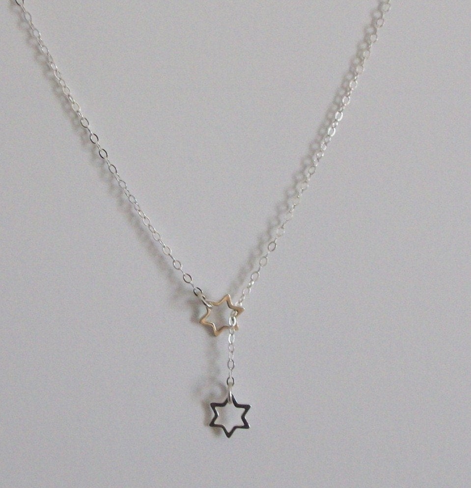 Star Necklace - Lariat Necklace - Silver star lariat necklace, Sterling Silver Necklace, Star of David, bridesmaid gifts, weddings, grey,