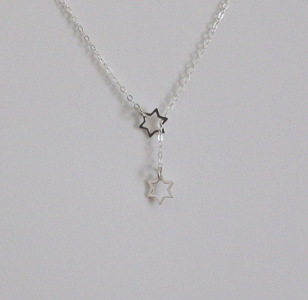 Star Necklace - Lariat Necklace - Silver star lariat necklace, Sterling Silver Necklace, Star of David, bridesmaid gifts, weddings, grey,