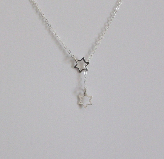 Star Necklace - Lariat Necklace - Silver star lariat necklace, Sterling Silver Necklace, Star of David, bridesmaid gifts, weddings, grey,