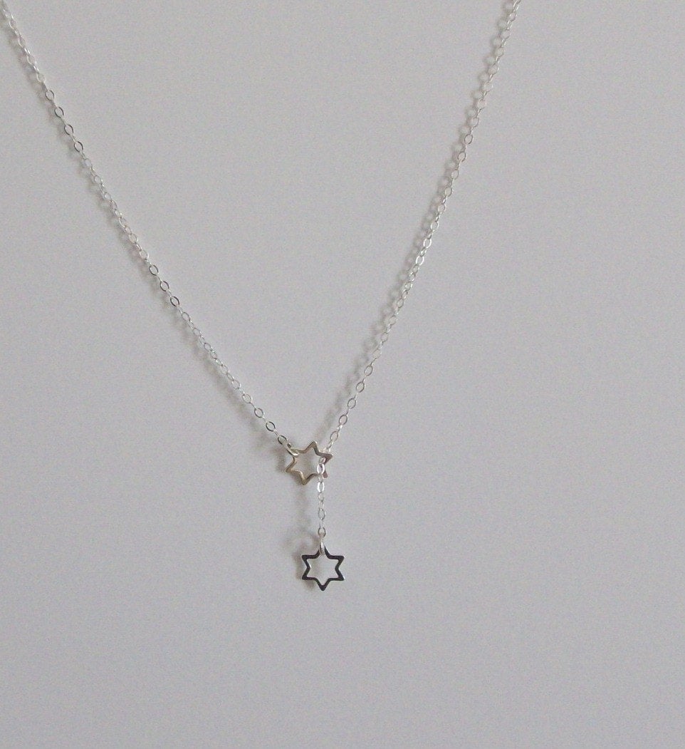 Star Necklace - Lariat Necklace - Silver star lariat necklace, Sterling Silver Necklace, Star of David, bridesmaid gifts, weddings, grey,