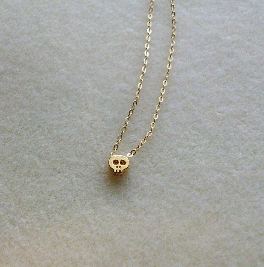 Gold Skull Necklace - Tiny Gold Skull Necklace, Gold Filled Necklace, bridesmaid gifts, gold, yellow, Wedding, Steampunk Jewelry