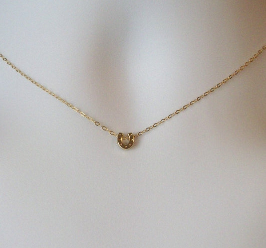 Gold Horseshoe Necklace, Tiny Gold Horseshoe Necklace, Good Luck Necklace, Bridesmaid Gifts, Valentines Day Gift