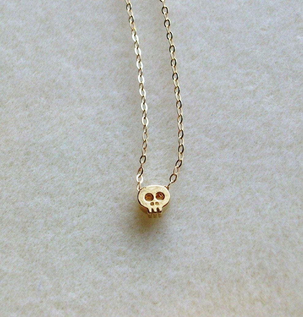 Gold Skull Necklace - Tiny Gold Skull Necklace, Gold Filled Necklace, bridesmaid gifts, gold, yellow, Wedding, Steampunk Jewelry