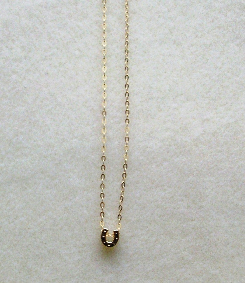 Gold Horseshoe Necklace - Tiny Gold Horseshoe Necklace, Gold Filled Necklace, bridesmaid gifts, gold, yellow, Wedding, Good Luck Necklace