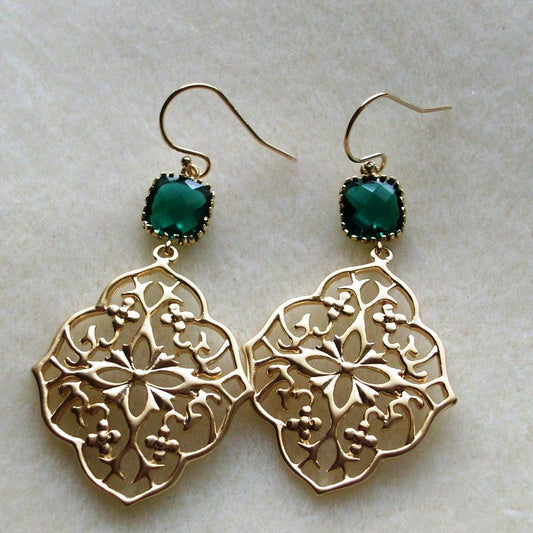 Emerald and Gold Chandelier Earrings - Emerald Earrings - Gold Earrings - May Birthstone - Birthstone Earrings - Graduation Present