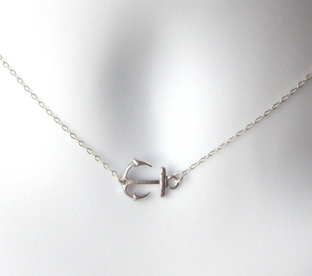 Silver Anchor Necklace - Sideways Silver Anchor Necklace, Sterling Silver Necklace, bridesmaid gifts, grey, white, silver, Mothers Day