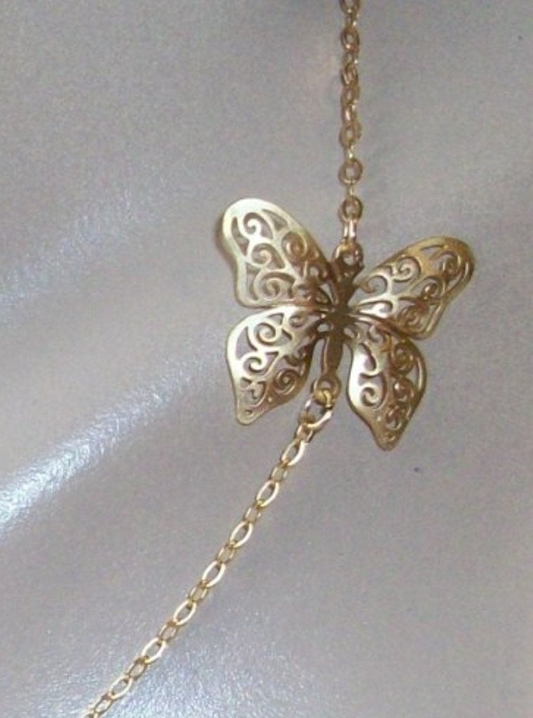 Gold Sideways Butterfly Necklace