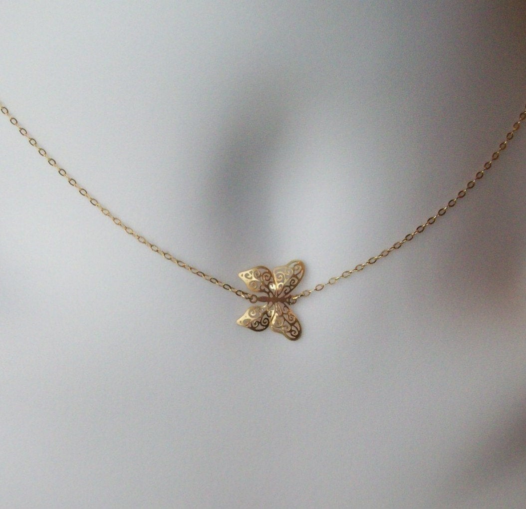 Gold Butterfly Necklace - Butterfly Necklace in Gold - Animal Jewelry - Bridesmaid Gifts - Bridal - Wedding