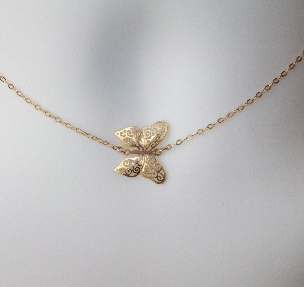 Gold Butterfly Necklace - Butterfly Necklace in Gold - Animal Jewelry - Bridesmaid Gifts - Bridal - Wedding