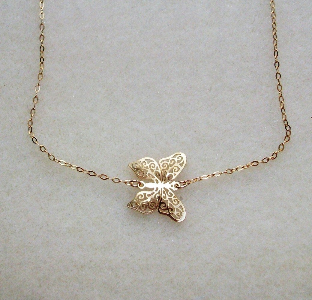 Gold Butterfly Necklace - Butterfly Necklace in Gold - Animal Jewelry - Bridesmaid Gifts - Bridal - Wedding