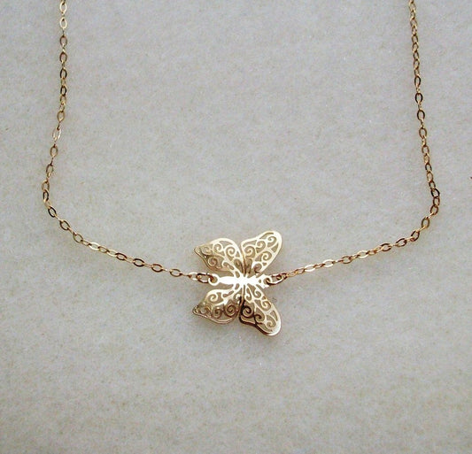 Gold Butterfly Necklace - Butterfly Necklace in Gold - Animal Jewelry - Bridesmaid Gifts - Bridal - Wedding