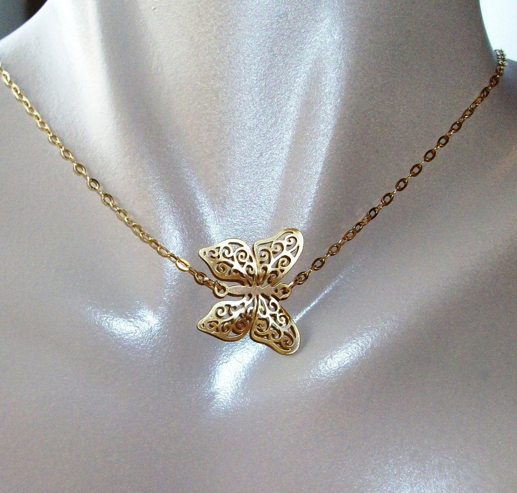 Gold Butterfly Necklace - Butterfly Necklace in Gold - Animal Jewelry - Bridesmaid Gifts - Bridal - Wedding