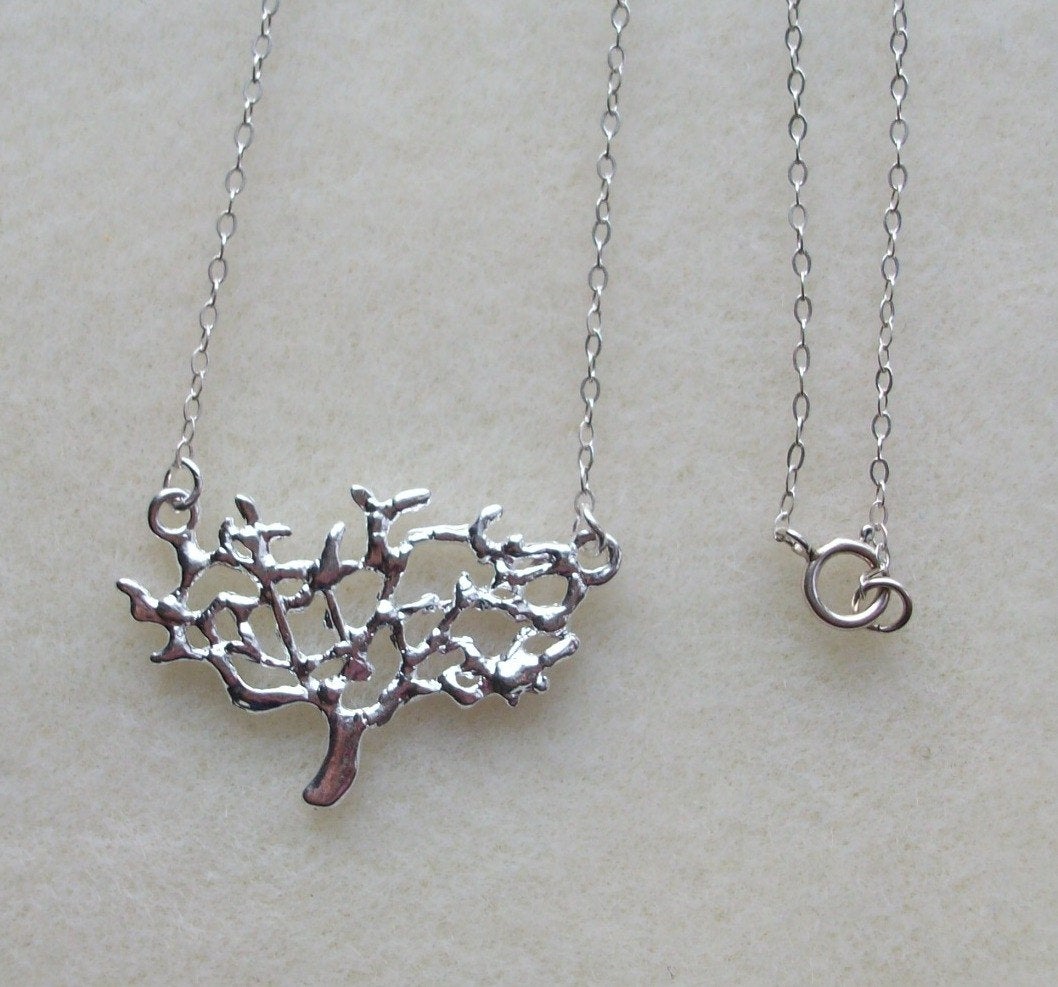Dainty Tree Necklace - Silver Tree Necklace - Sterling Silver Suspended Tree Necklace, Sterling Silver Necklace, grey, silver, white