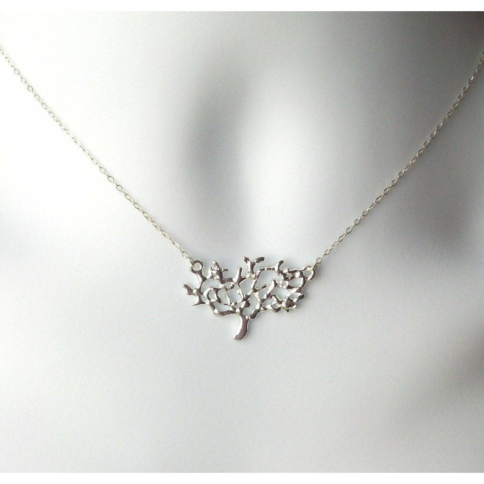 Silver Tree Necklace - Sterling Silver Suspended Tree Necklace, Sterling Silver Necklace, bridesmaid gifts, weddings, grey,silver,white