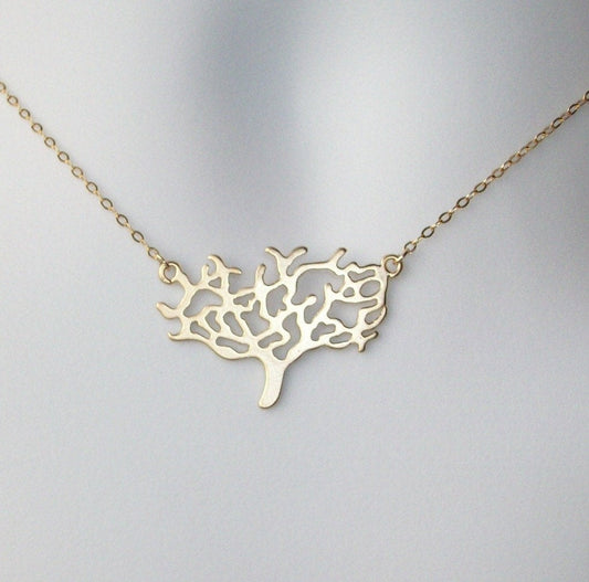 Gold Tree Necklace - Gold Suspended Treed Necklace, bridesmaid gifts, gold, yellow, orange, Nature, Tree Jewelry, Birthday Gift