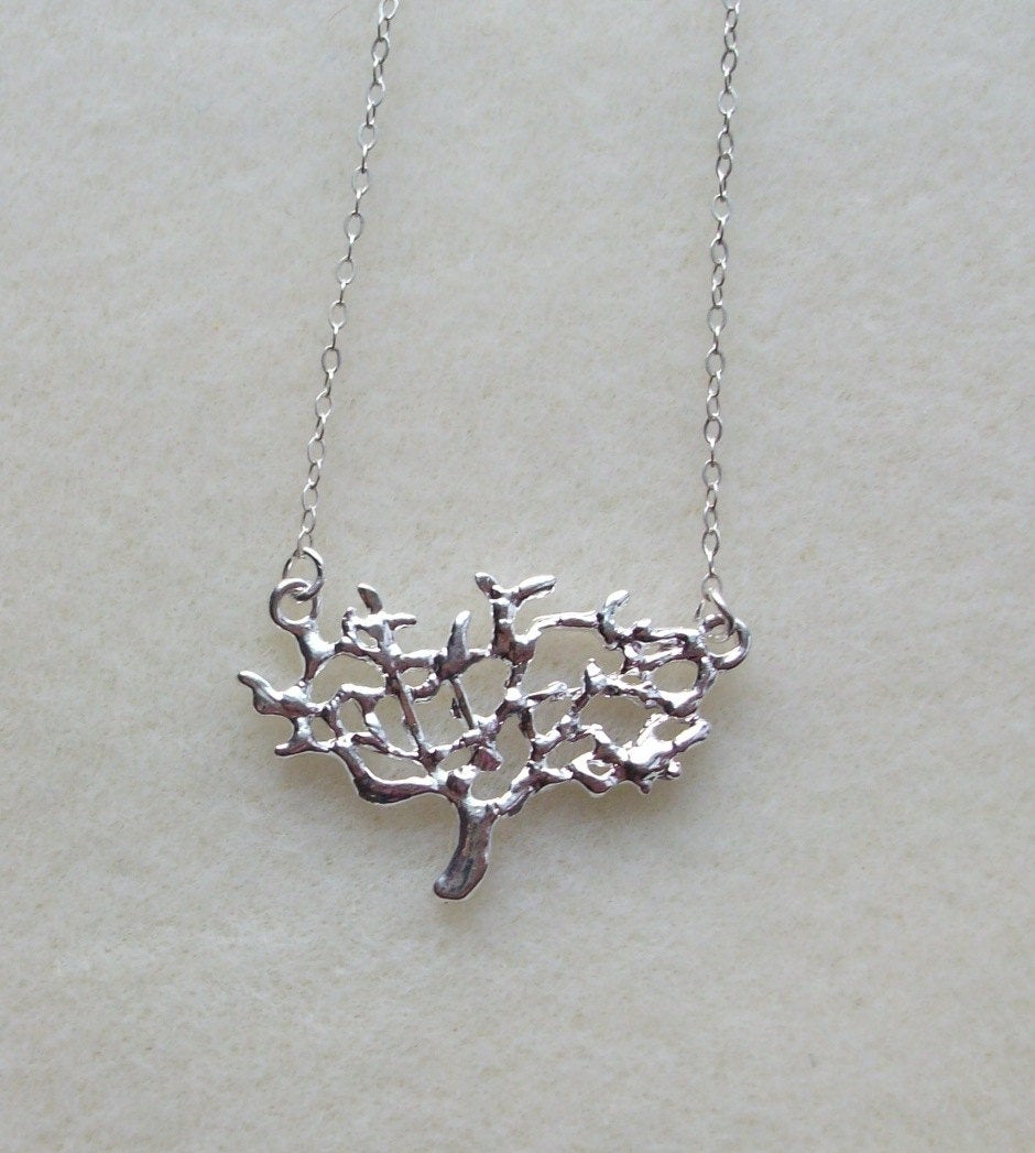 Dainty Tree Necklace - Silver Tree Necklace - Sterling Silver Suspended Tree Necklace, Sterling Silver Necklace, grey, silver, white