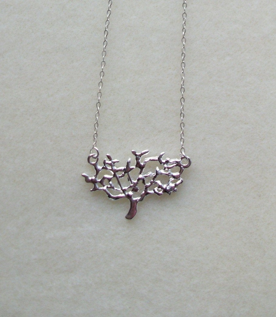 Dainty Tree Necklace - Silver Tree Necklace - Sterling Silver Suspended Tree Necklace, Sterling Silver Necklace, grey, silver, white