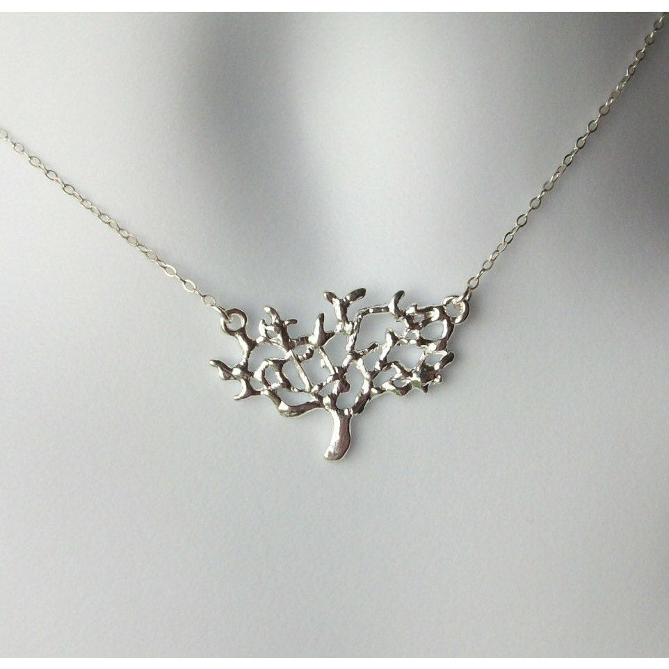 Silver Tree Necklace - Sterling Silver Suspended Tree Necklace, Sterling Silver Necklace, bridesmaid gifts, weddings, grey,silver,white