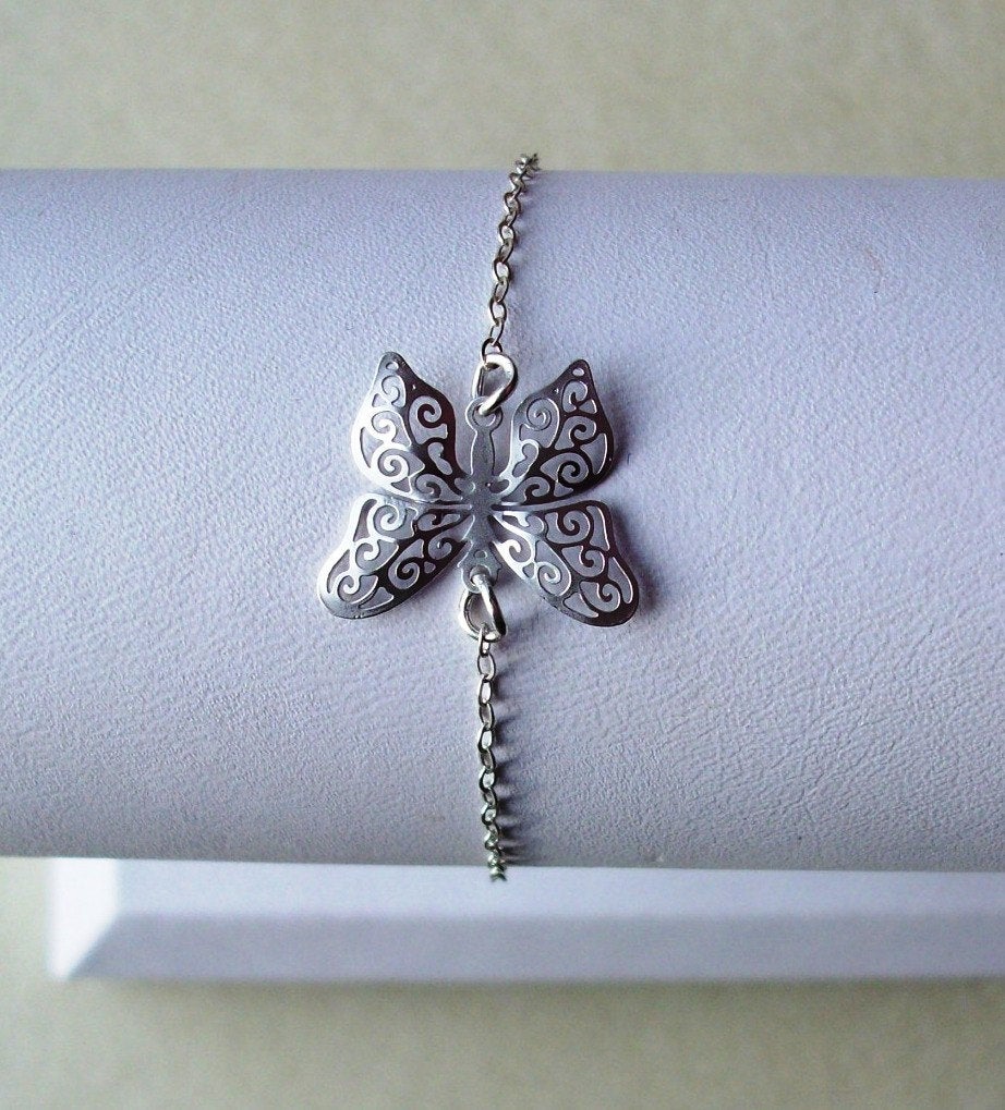 Silver Butterfly Bracelet - Sterling Silver Butterfly Bracelet, Sterling Silver Bracelet, Bridesmaid Gifts, Bridal