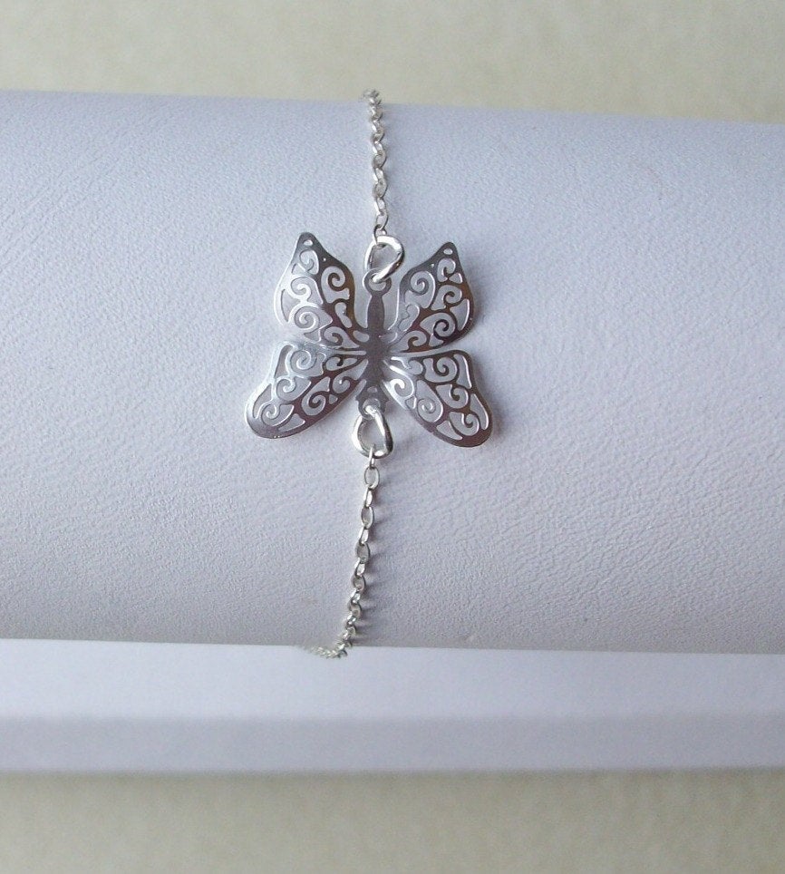 Silver Butterfly Bracelet - Sterling Silver Butterfly Bracelet, Sterling Silver Bracelet, Bridesmaid Gifts, Bridal