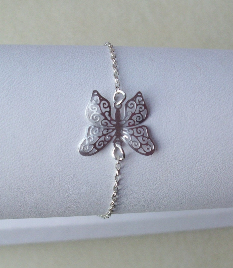 Silver Butterfly Bracelet - Sterling Silver Butterfly Bracelet, Sterling Silver Bracelet, Bridesmaid Gifts, Bridal