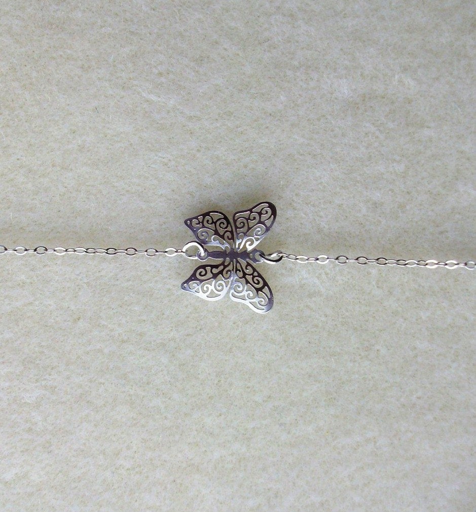 Silver Butterfly Anklet - Sterling Silver Butterfly Anklet, Sterling Silver Bracelet, Bridesmaid Gifts, Bridal