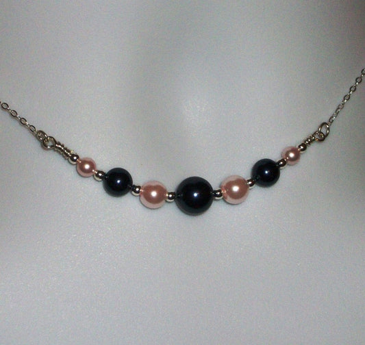 Pearl Necklace - Midnight Blue and Light Pink Pearl Necklace - Sterling Silver Necklace - Silver Necklace