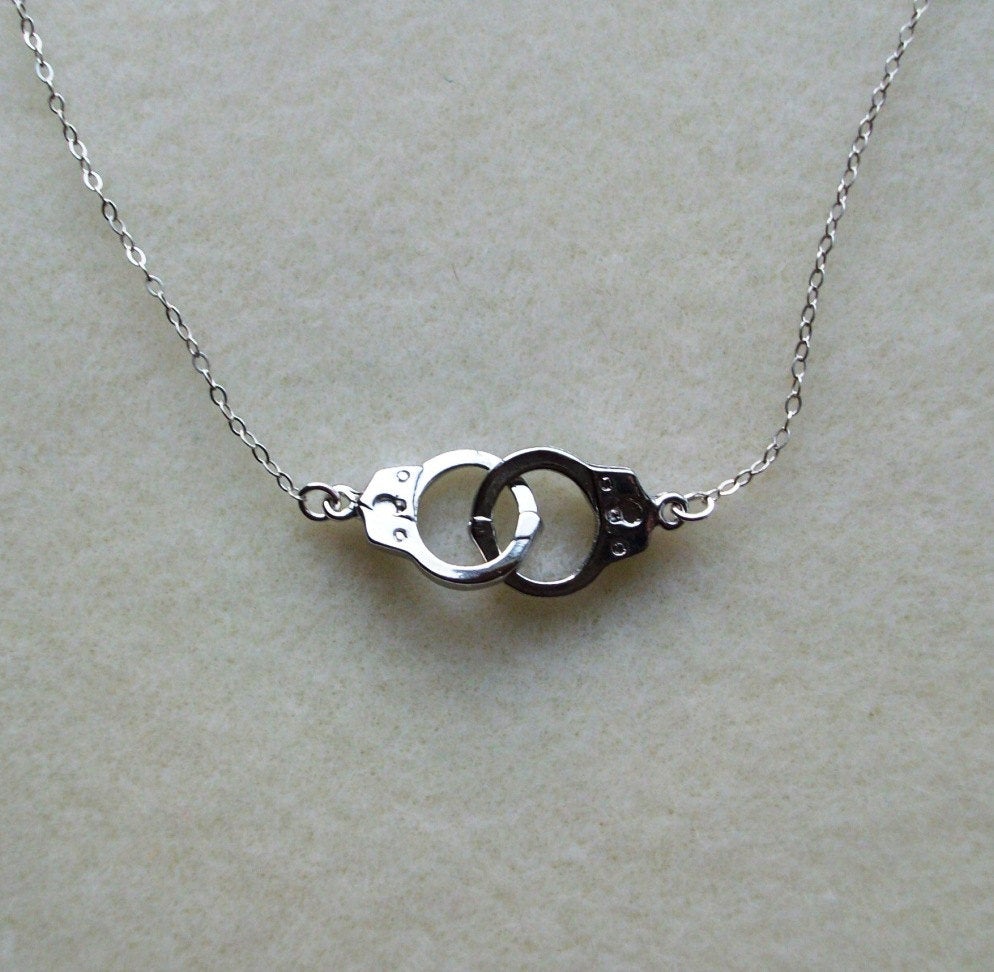 Silver Handcuff Necklace - Handcuff Pendant Necklace - Sterling Silver Necklace - Handcuff Steampunk Necklace - Steampunk