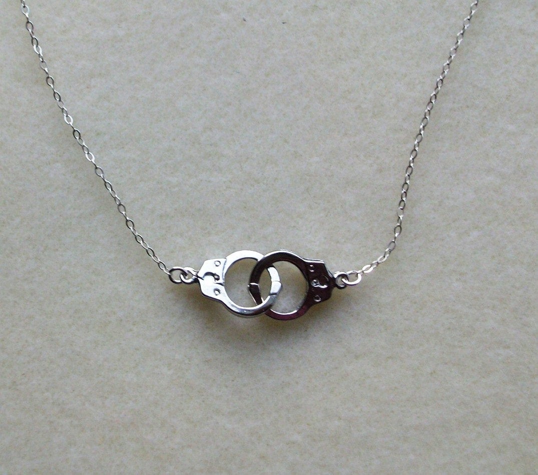 Silver Handcuff Necklace - Handcuff Pendant Necklace - Sterling Silver Necklace - Handcuff Steampunk Necklace - Steampunk