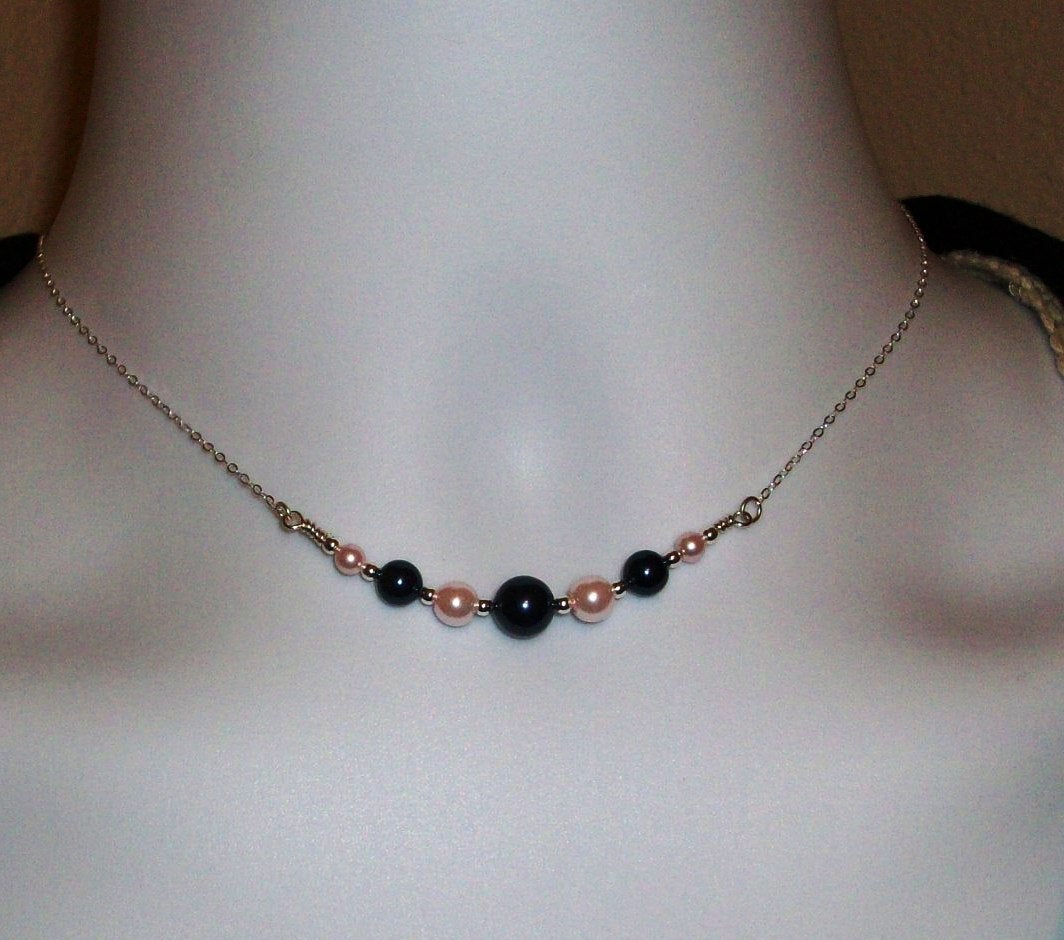 Pearl Necklace - Midnight Blue and Light Pink Pearl Necklace - Sterling Silver Necklace - Silver Necklace