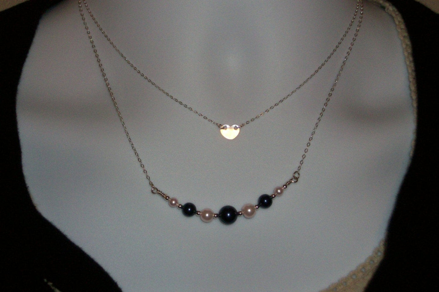 Pearl Necklace - Midnight Blue and Light Pink Pearl Necklace - Sterling Silver Necklace - Silver Necklace