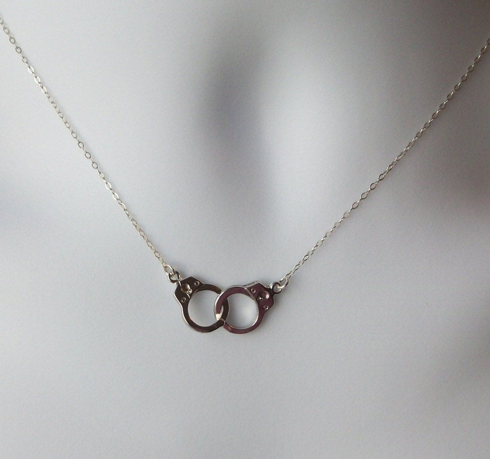 Set of Four (4) Silver Handcuff Necklace - Handcuff Pendant Necklace - Sterling Silver Necklace - Handcuff Steampunk Necklace - Steampunk