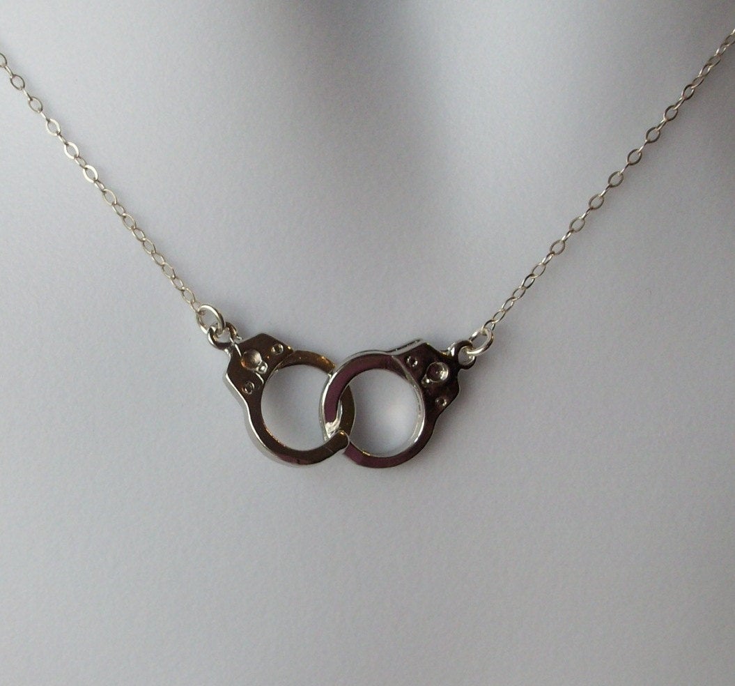 Silver Handcuff Necklace - Handcuff Pendant Necklace - Sterling Silver Necklace - Handcuff Steampunk Necklace - Steampunk