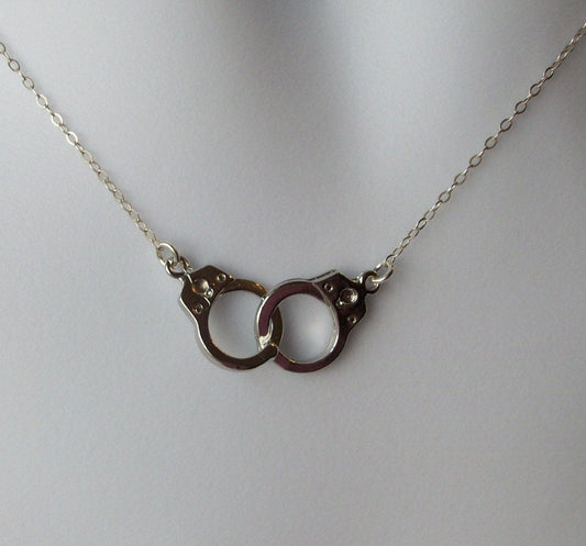 Silver Handcuff Necklace - Handcuff Pendant Necklace - Sterling Silver Necklace - Handcuff Steampunk Necklace - Steampunk