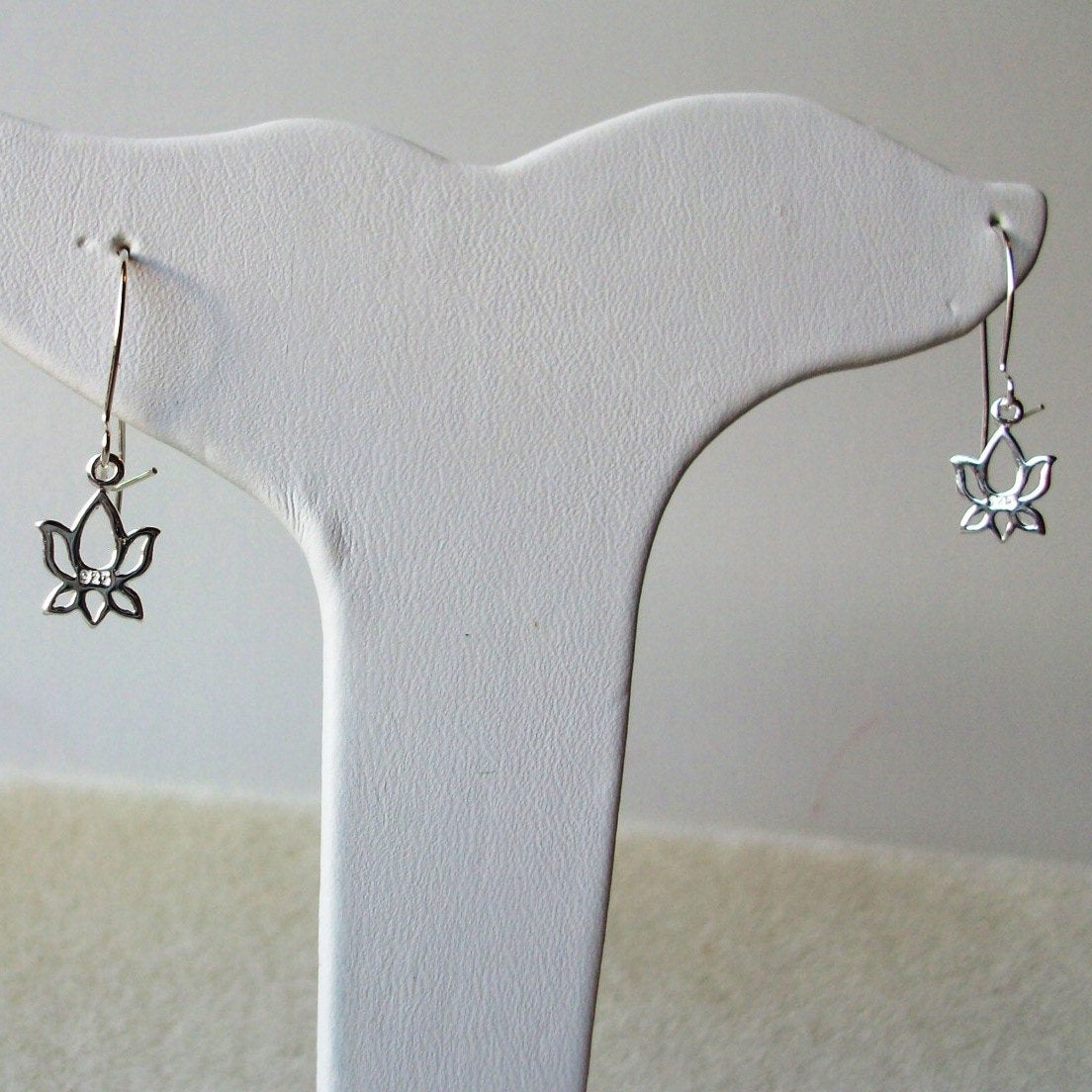 Silver Lotus Earrings - Tiny Silver Lotus Flower Earrings, Sterling Silver Earrings, bridesmaid gifts, grey, white, silver, Mothers Day