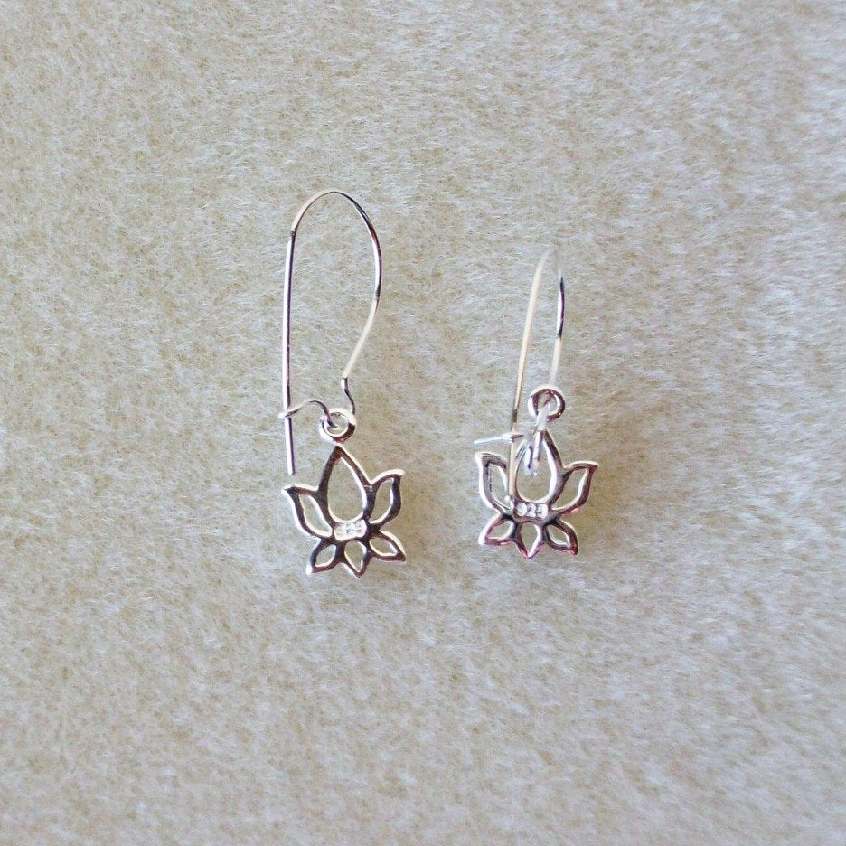Silver Lotus Earrings - Set of Five (5) Tiny Silver Lotus Flower Earrings, Sterling Silver Earrings, bridesmaid gifts, grey, white, silver