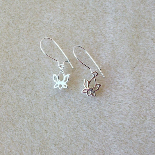 Silver Lotus Earrings - Tiny Silver Lotus Flower Earrings, Sterling Silver Earrings, bridesmaid gifts, grey, white, silver, Mothers Day