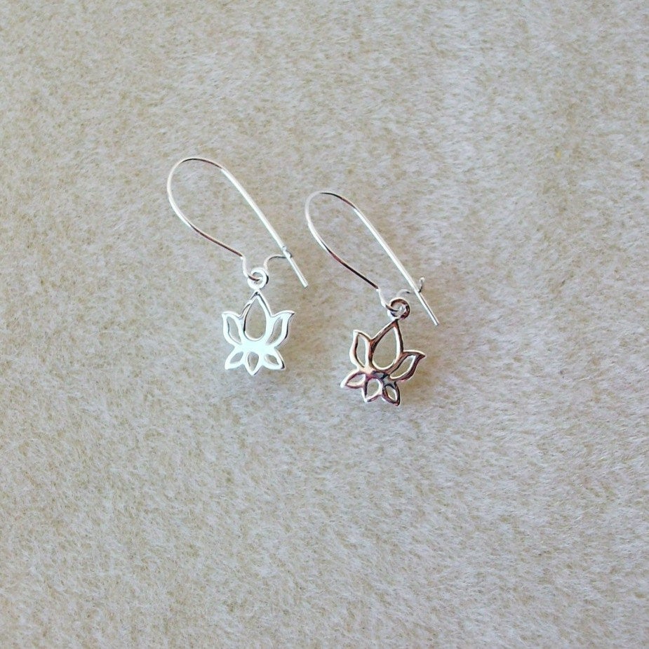 Silver Lotus Earrings - Set of Five (5) Tiny Silver Lotus Flower Earrings, Sterling Silver Earrings, bridesmaid gifts, grey, white, silver