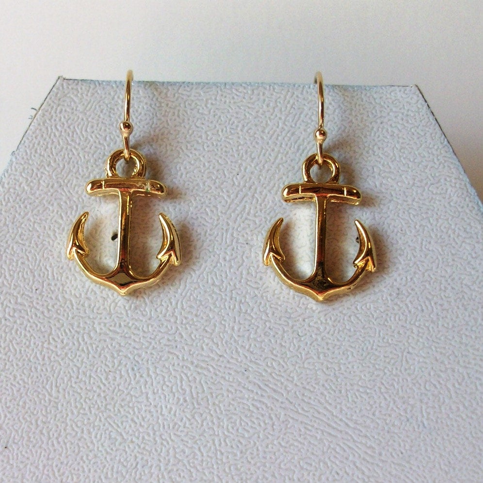 Gold Anchor Earrings - Anchor Earrings in Gold - Nautical Jewelry - Gold Nautical Charm - Navy Wife Jewelry - Anchor Earrings