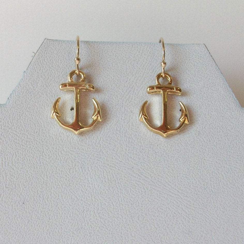 Gold Anchor Earrings - Anchor Earrings in Gold - Nautical Jewelry - Gold Nautical Charm - Navy Wife Jewelry - Anchor Earrings