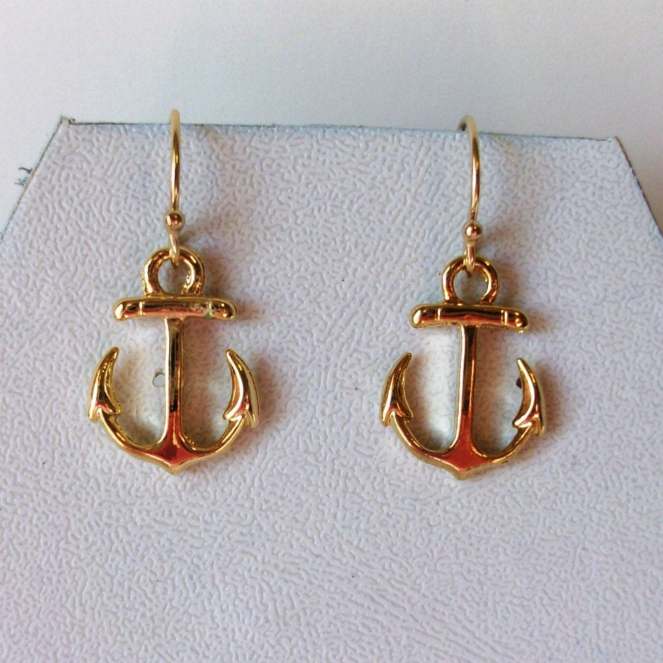 Gold Anchor Earrings - Anchor Earrings in Gold - Nautical Jewelry - Gold Nautical Charm - Navy Wife Jewelry - Anchor Earrings