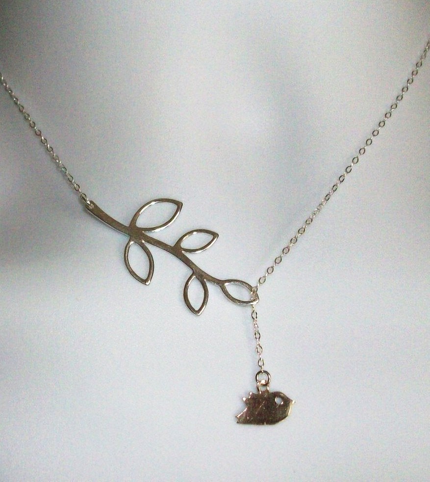 Sterling Silver Lariat Necklace, Detailed Bird and Branch Lariat Necklace, Mod Bird and Branch Lariat, Sterling Silver Necklace, Bridal