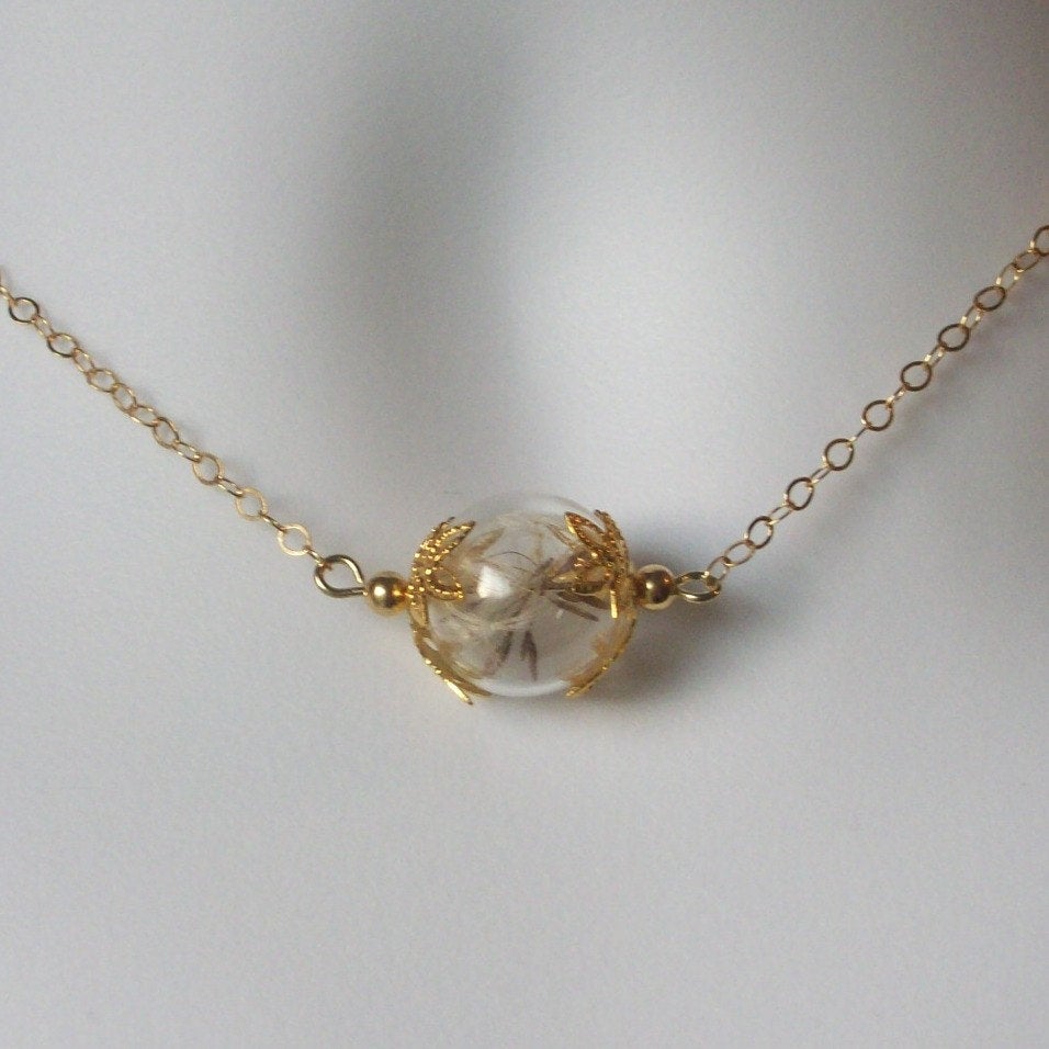 Wish Necklace - Gold Wishing Necklace - Dandelion Seed Necklace , Gold Filled Necklace, bridesmaid gifts, Christmas Gif