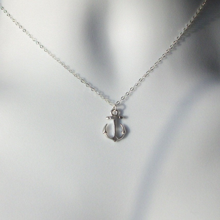 Silver Anchor Necklace - Sterling Silver Anchor Necklace, Sterling Silver Necklace, bridesmaid gifts, grey, white, silver, Christmas Gift